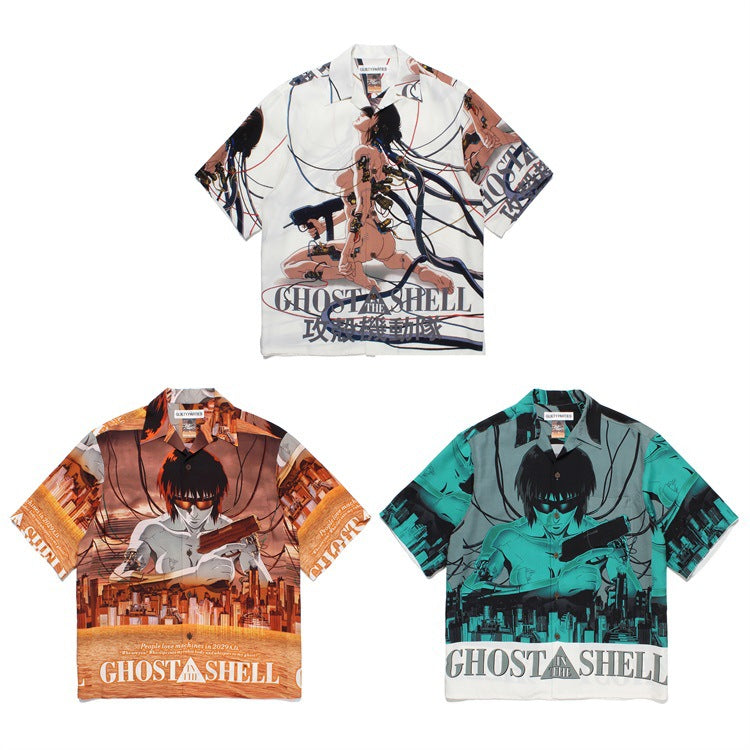 GUILTYPARTIES TIGER Shirts 23SS Ghost in the Shell joint print, Hawaiian short-sleeved shirt men