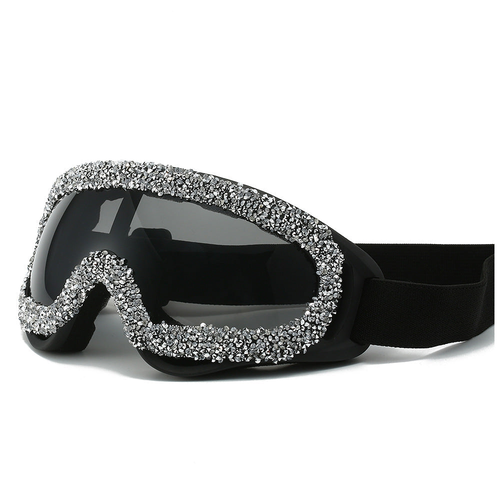Trendy punk glasses sand and dustproof diamond windshield