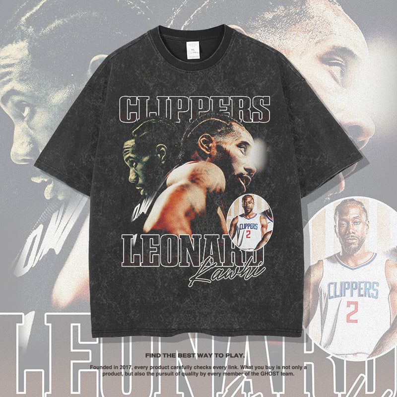 Nba T Shirt Leonard Printed Short Sleeve T-shirt Street round Neck Top High-quality pure cotton comfortable and trendy clothing