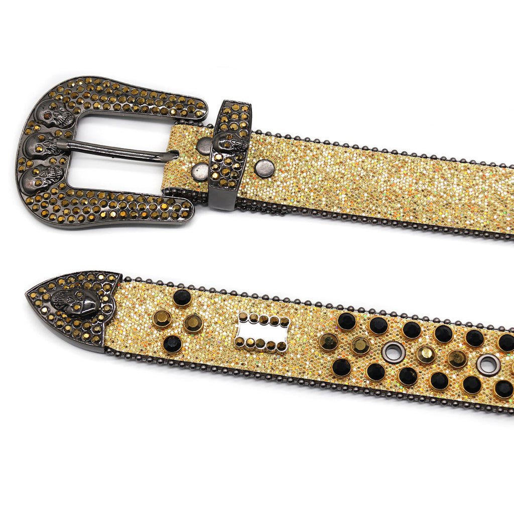 Hip-hop punk rhinestone belt rhinestone ghost head punk style