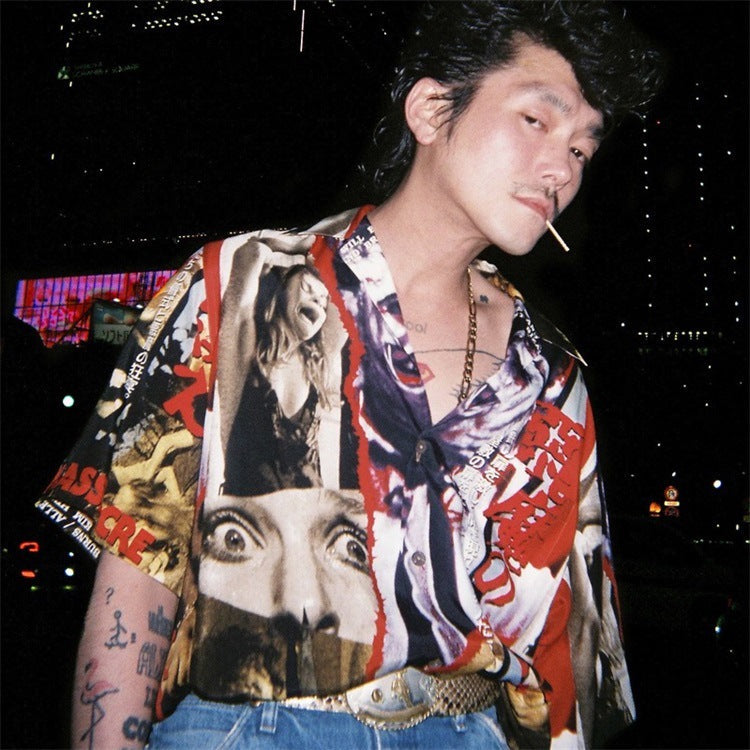 GUILTYPARTIES TIGER Shirts 23SS CHAINSAW Chainsaw Horror Hawaiian Short Sleeve Shirt Men