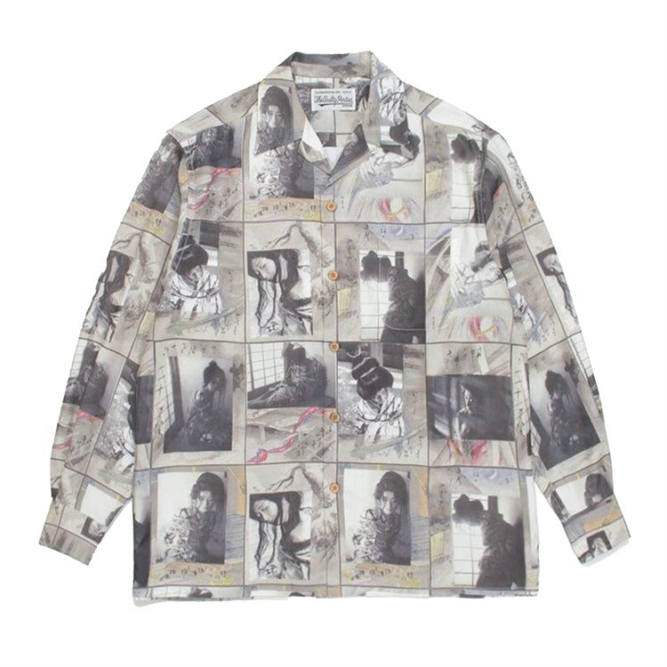 GUILTYPARTIES TIGER Long sleeved shirt tied by rain and rain, Araki Jingwei, ink painting Hawaiian long-sleeved shirt men