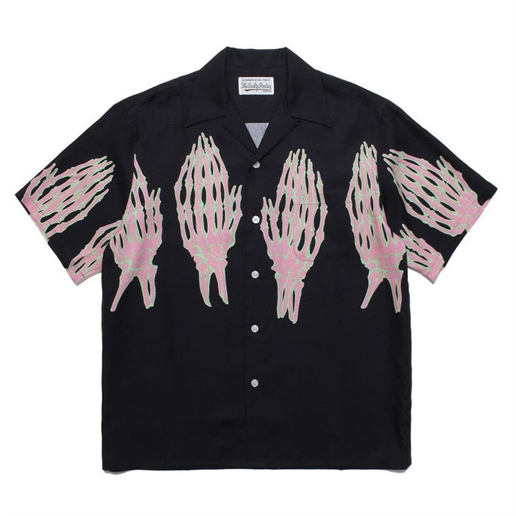GUILTYPARTIES TIGER Shirts 21ss Limited Ghost Hand, Ghost Claw Print, Hawaiian Short Sleeve Shirt Men