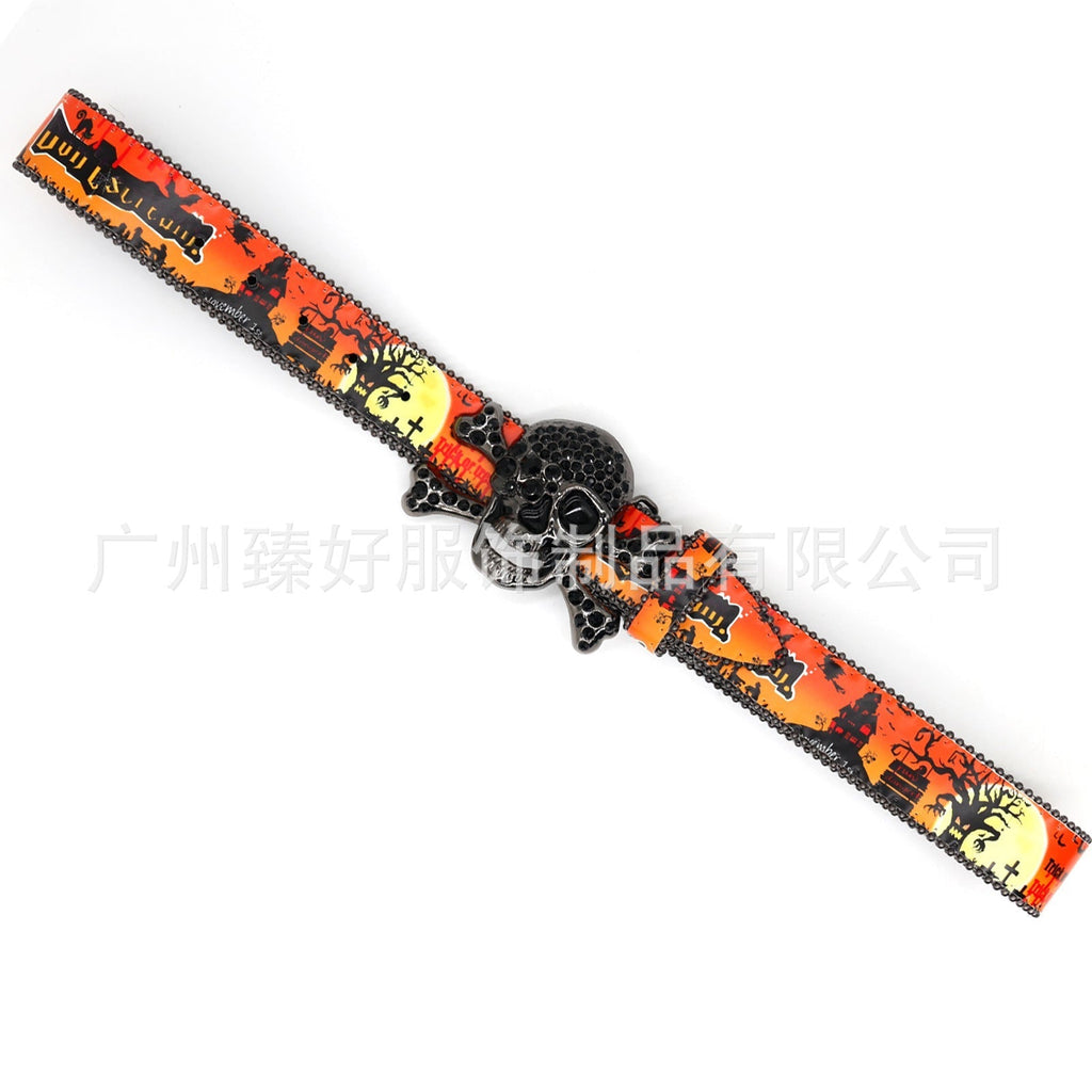 Hip-hop punk rhinestone belt halloween skull accessories