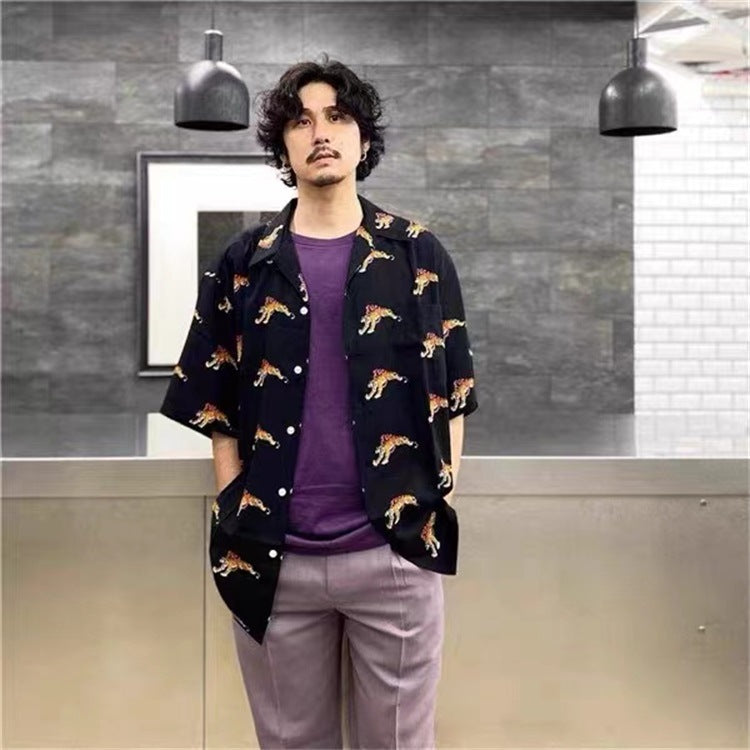 GUILTYPARTIES TIGER Shirts 22ss TIM LEHI Flame Tiger, Hawaiian Short Sleeve Shirt