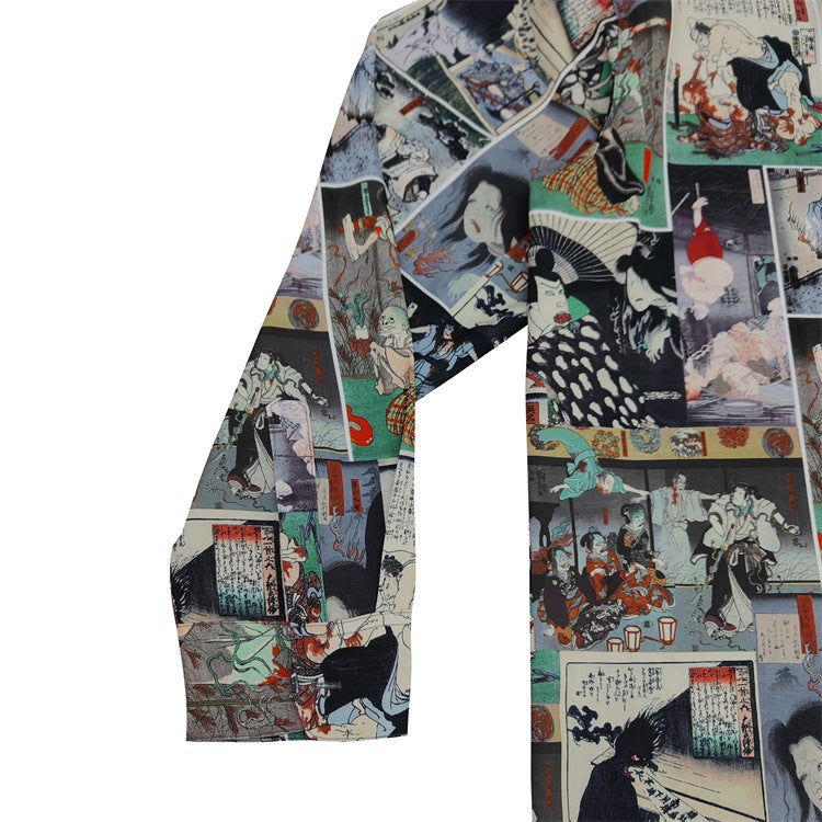 GUILTYPARTIES TIGER Long sleeved shirt 18aw, Ukiyo-e painting loose Hawaiian long-sleeved shirt men