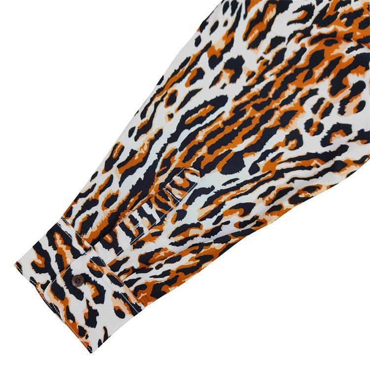 GUILTYPARTIES TIGER Long sleeved shirt LEOPARD OPEN Classic leopard print Hawaiian long sleeved shirt