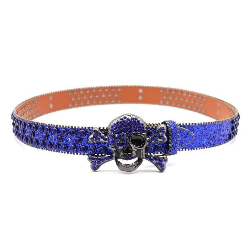 Hip-hop punk rhinestone belt punk skull decoration