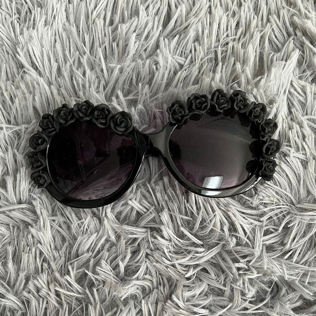 Trendy punk glasses dark rose round frame retro