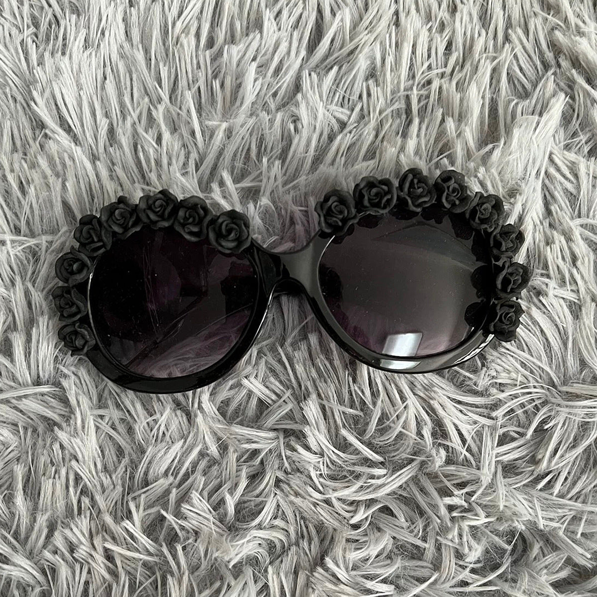 Trendy punk glasses dark rose round frame retro