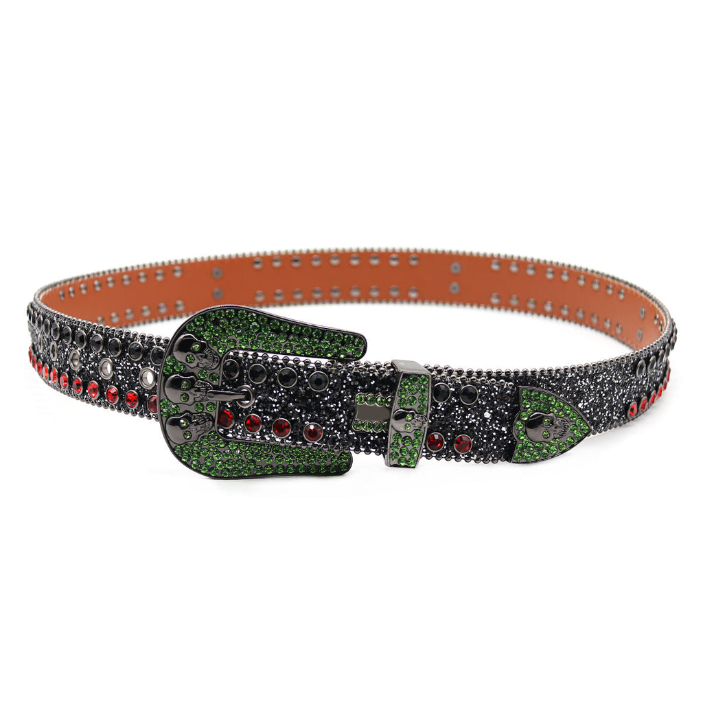 Hip-hop punk rhinestone belt full diamond skull