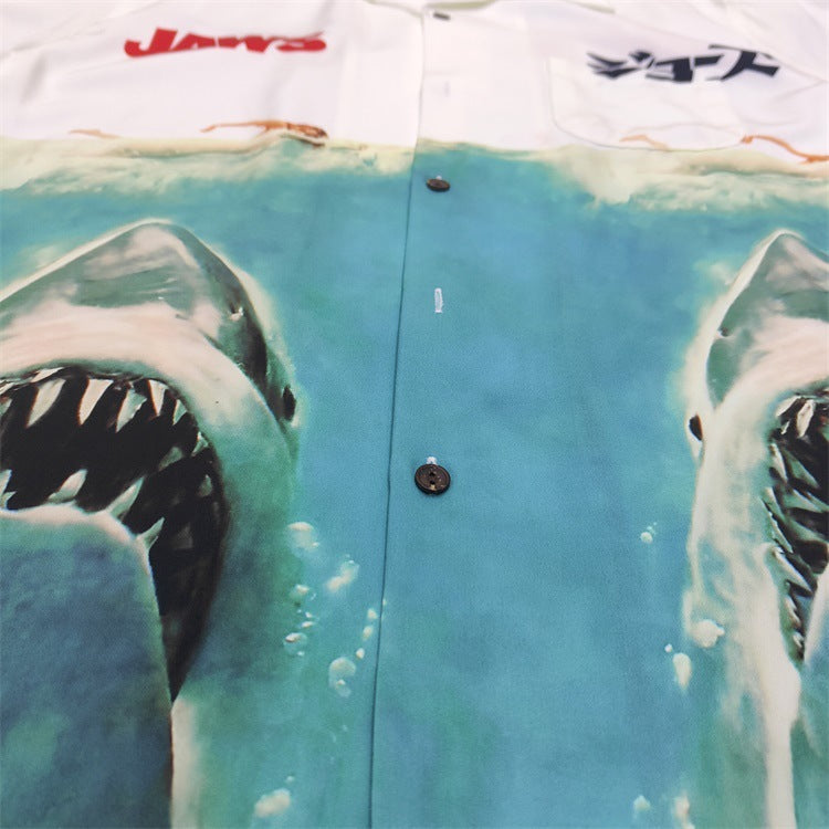 GUILTYPARTIES TIGER Shirts Great White Shark Hawaiian Short Sleeve Shirt Trendy Shirt Men