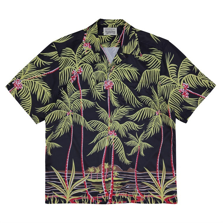GUILTYPARTIES TIGER Shirts 19ss Coconut Tree, Palm Tree Man Silk Casual Hawaiian Short Sleeve Shirt