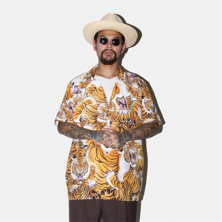GUILTYPARTIES TIGER Shirts 19ss Tiger Print Tiger Totem Hawaiian Casual Short Sleeve Shirt Men