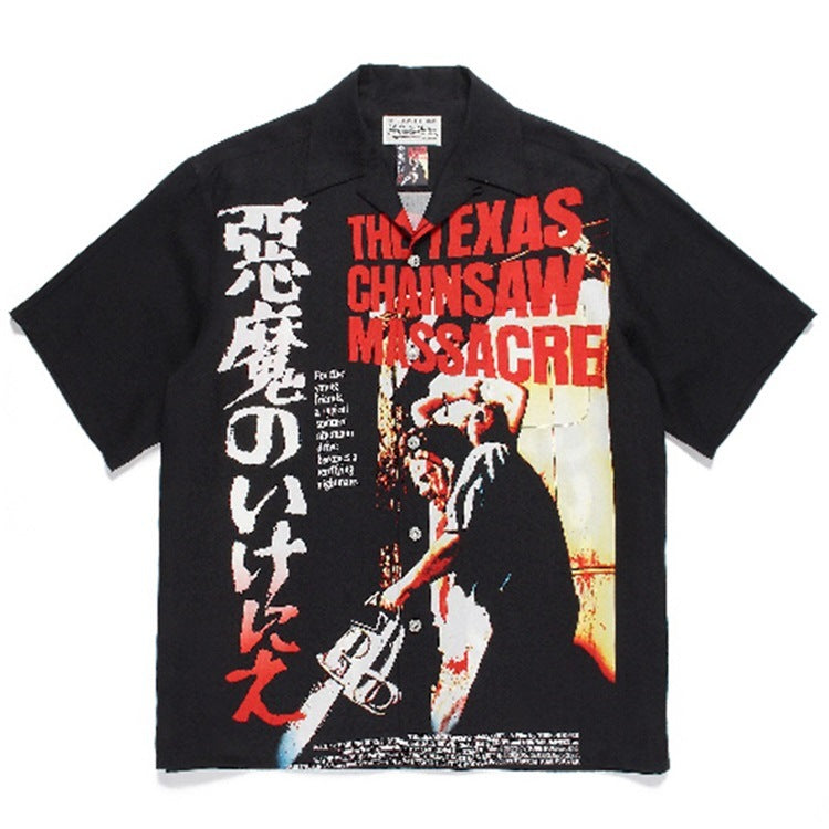 GUILTYPARTIES TIGER Shirts 22ss Texas Chainsaw Demon Maniac Hawaiian Print Short Sleeve Shirt Men