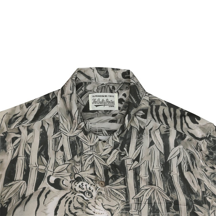 GUILTYPARTIES TIGER Long sleeved shirt 23FW Bamboo Forest Tiger TIMLEHI Hawaiian rayon long-sleeved shirt men