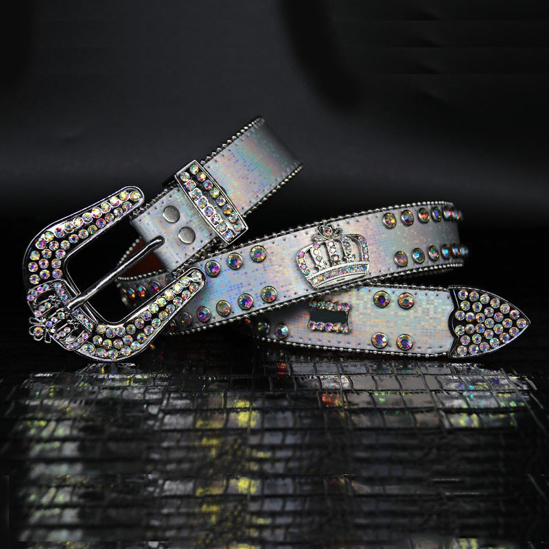 Hip-hop punk rhinestone belt diamond crown belt