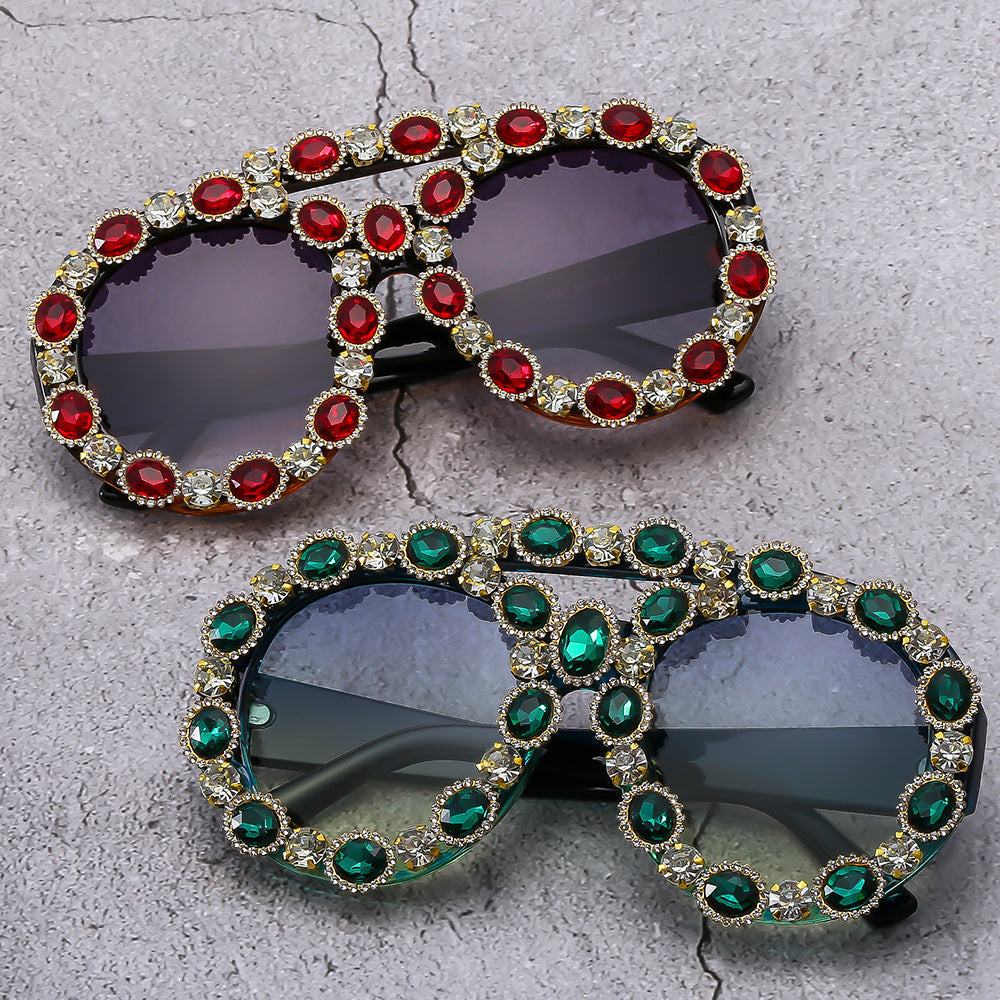 Trendy punk glasses double beam oval