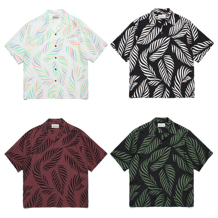 GUILTYPARTIES TIGER Shirts 23SS LEAF ALOHA Leaf Full Print Hawaiian Short Sleeve Shirt Men