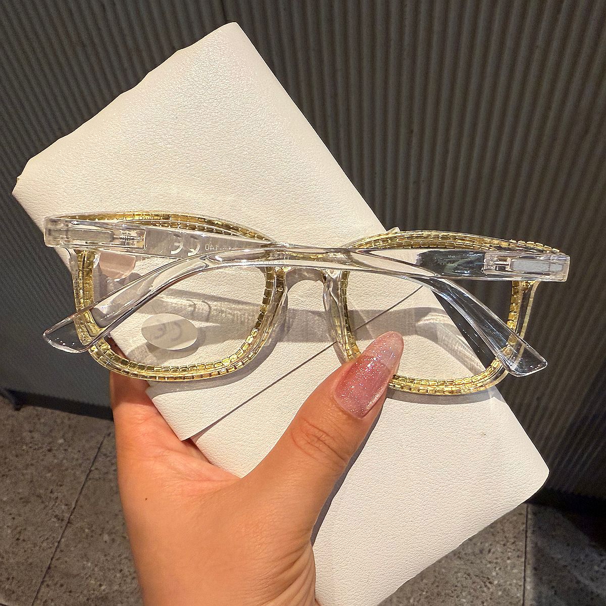 Trendy punk glasses diamond anti-blue light