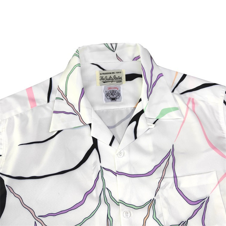 GUILTYPARTIES TIGER Shirts 21AW WOLF'S HEAD Spider Web, Hawaiian Short Sleeve Shirt Men