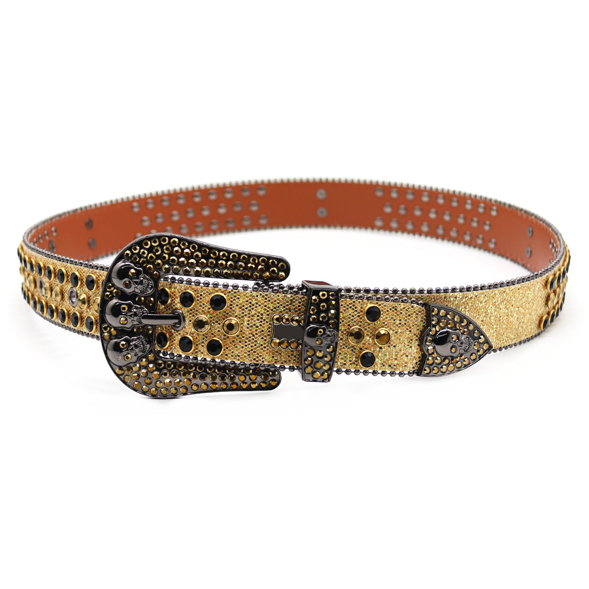 Hip-hop punk rhinestone belt rhinestone ghost head punk style