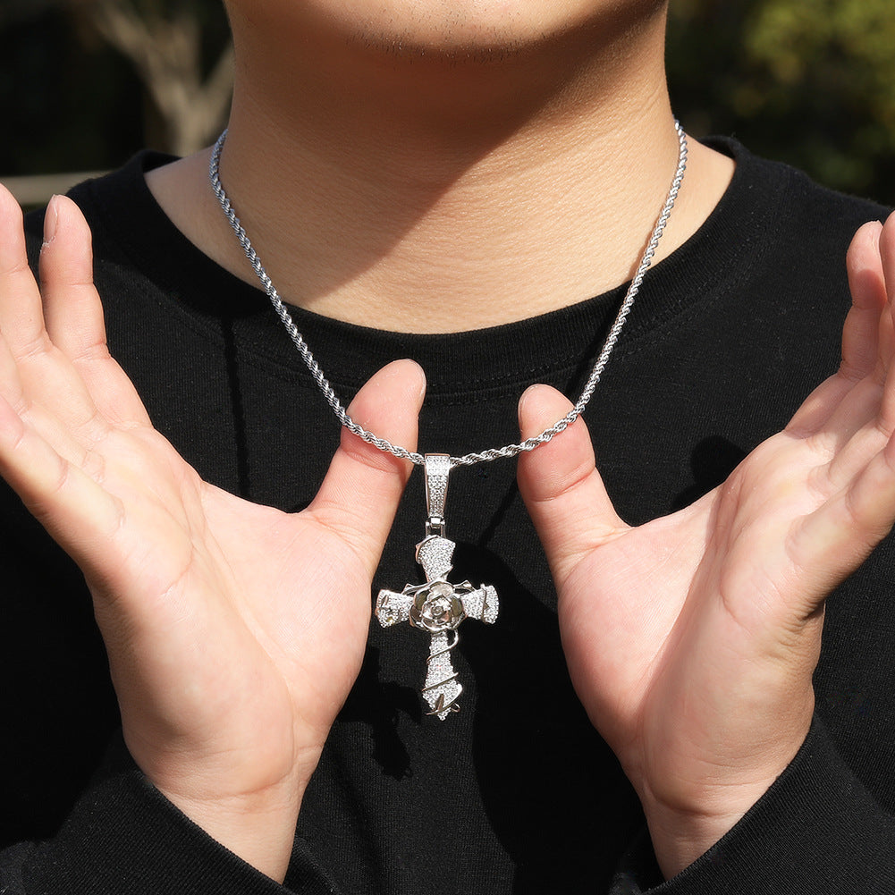 Jewelry Copper Set 5A Zircon Rose Cross Pendant Necklace Angel Pieces Egypt Pieces Jesus Pieces