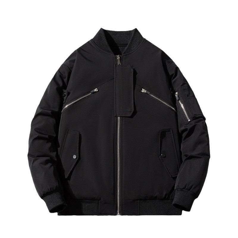 Mens Vintage Jackets Baseball Suit Solid Color Padded Jacket Flight Suit