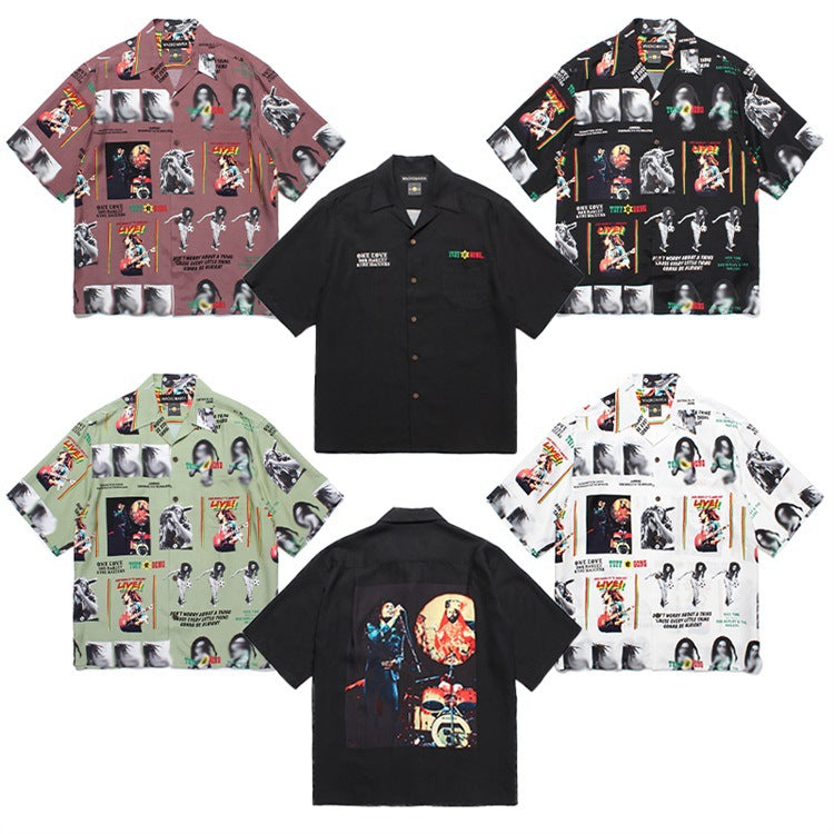 GUILTYPARTIES TIGER Shirts 24AW BOB MARLEY, Embroidered Hawaiian Short Sleeve Shirt Men
