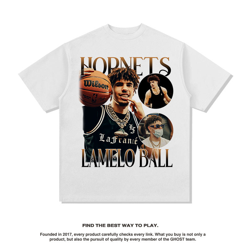 Nba T Shirt Printed Short-Sleeved T-shirt Hip Hop Washed Men and Women Fashion High-quality pure cotton comfortable and trendy clothing