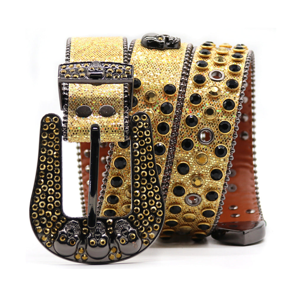 Hip-hop punk rhinestone belt rhinestone ghost head punk style