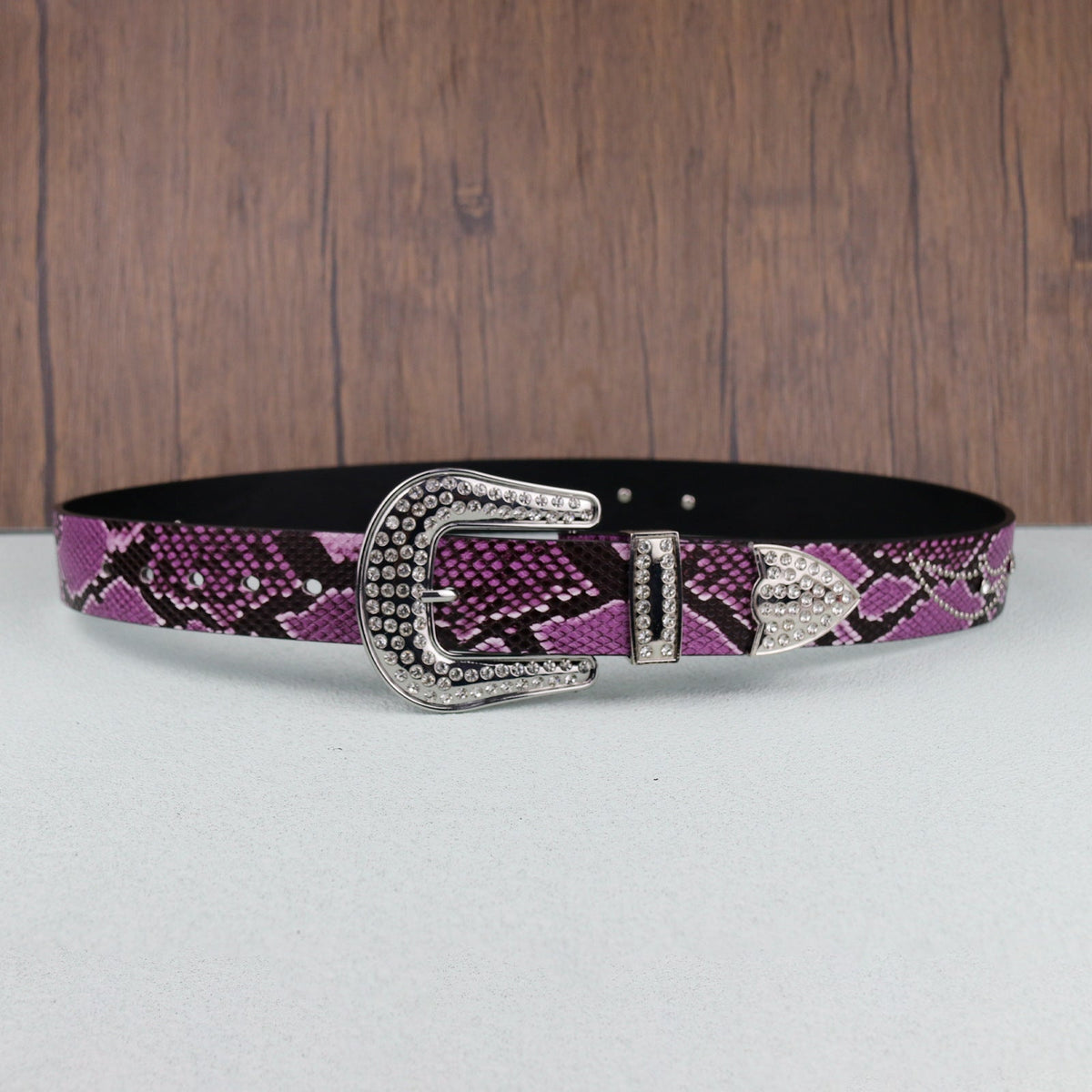 Hip-hop punk rhinestone belt python pattern