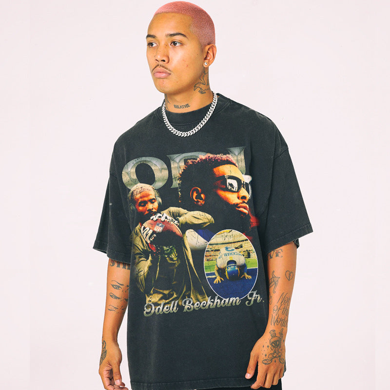 Nba T Shirt Short-Sleeved T-shirt Chalk Direct Injection European and American Street Top Fashion Brand High-quality pure cotton comfortable and trendy clothing