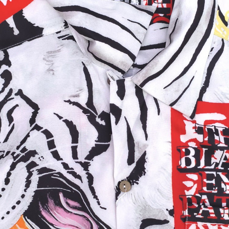 GUILTYPARTIES TIGER Shirts Summer Festival Black Eyed Tiger Flowing Cloud Hawaiian Short Sleeve Shirt Men