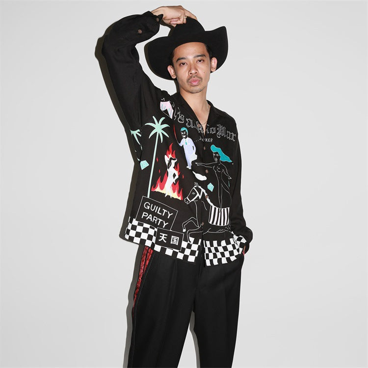GUILTYPARTIES TIGER Long sleeved shirt World Peace series theme Hawaiian rayon long-sleeved shirt