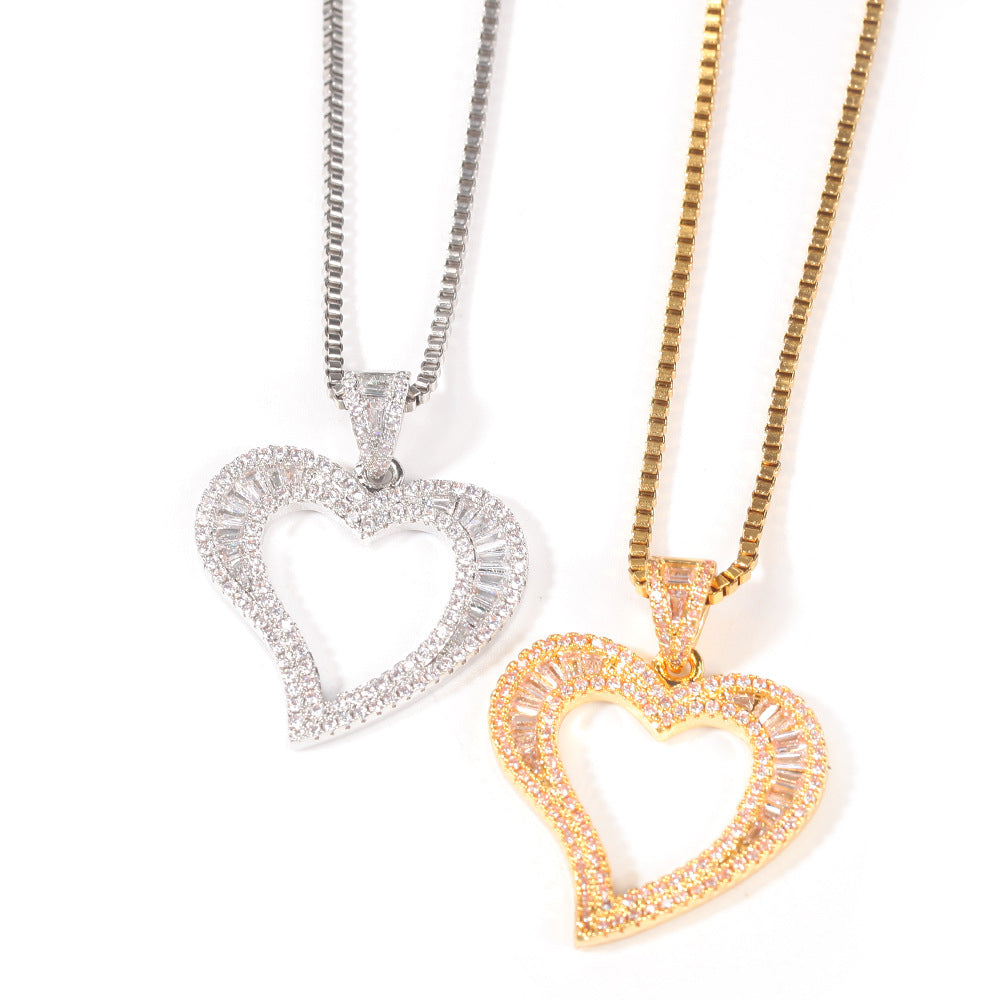 Jewelry Zircon Curved Love Fashion Pendant Necklace Hip Hop ins St. Valentine's Spectrum Royalty