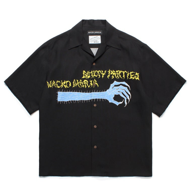 GUILTYPARTIES TIGER Shirts Ghost Graffiti Hairy Hand Illustration Hawaiian Short Sleeve Shirt