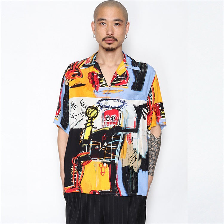 GUILTYPARTIES TIGER Shirts Basquiat graffiti Hawaiian loose short-sleeved shirt men