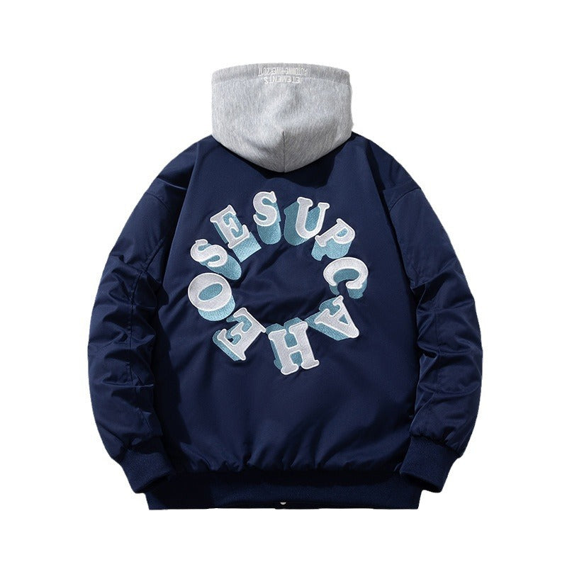 Men Vintage Jackets Stand-up Collar Embroidered Baseball Clothing Single-breasted Cotton Clothing