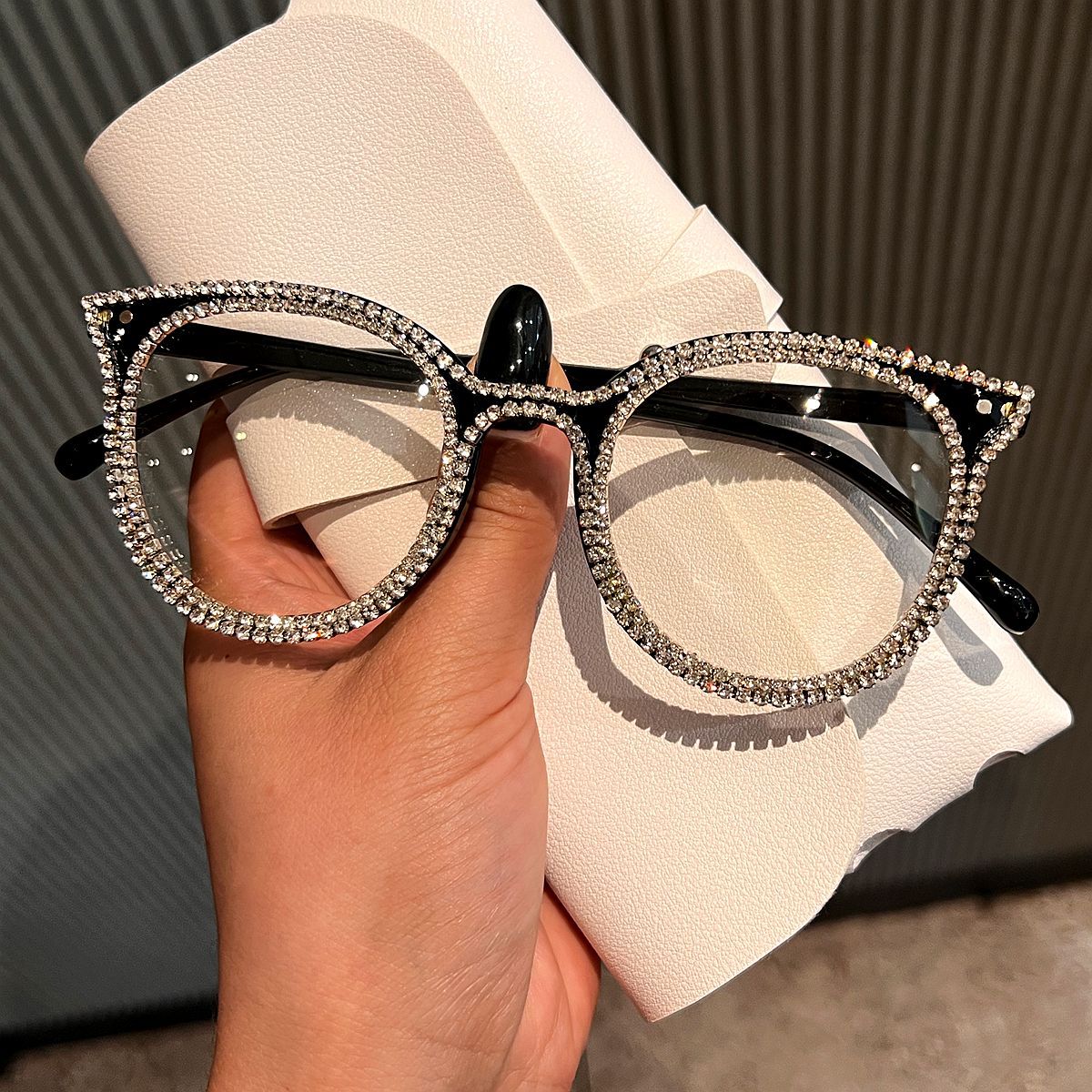 Trendy punk glasses diamond retro anti-blue light