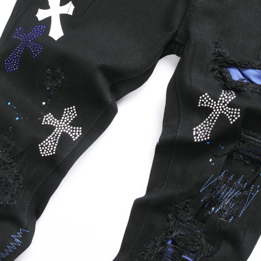 AMIRI Jeans Cross Pattern Ripped Stretch Jeans