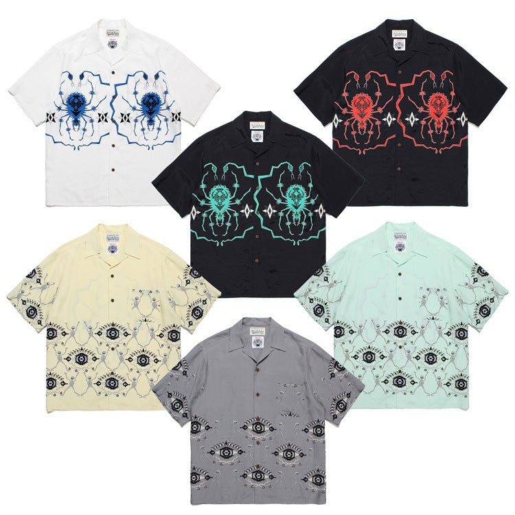 GUILTYPARTIES TIGER Shirts 23SS WOLF'S HEAD Spider Hawaiian Loose Short Sleeve Shirt Men