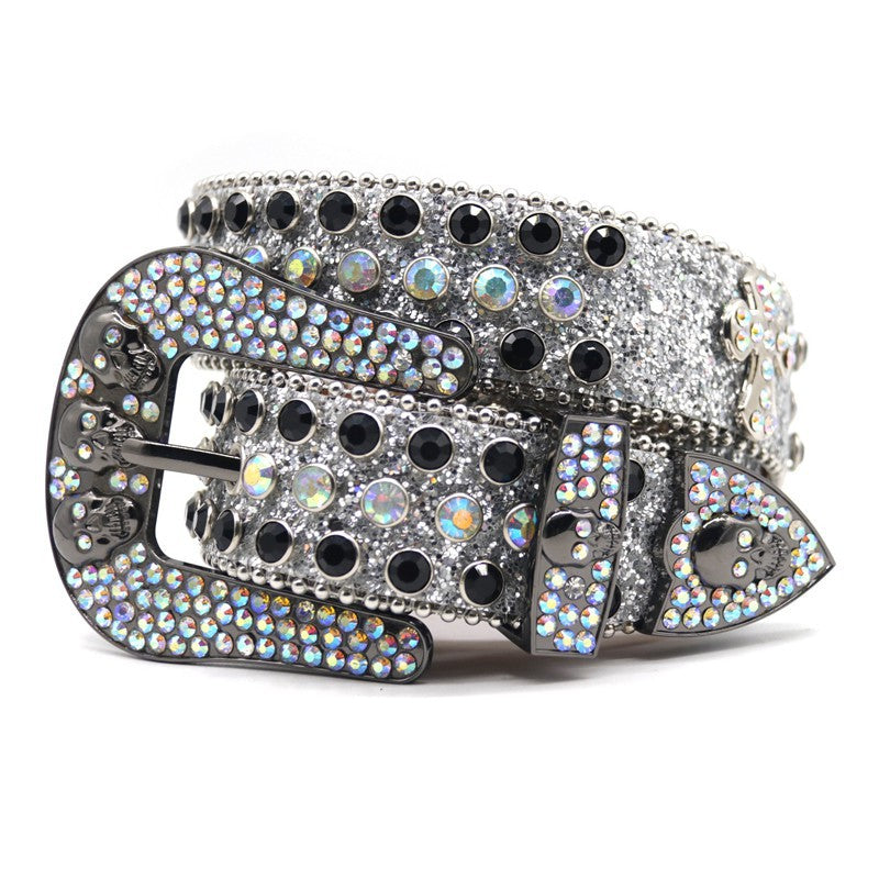 Hip-hop punk rhinestone belt decorative cross
