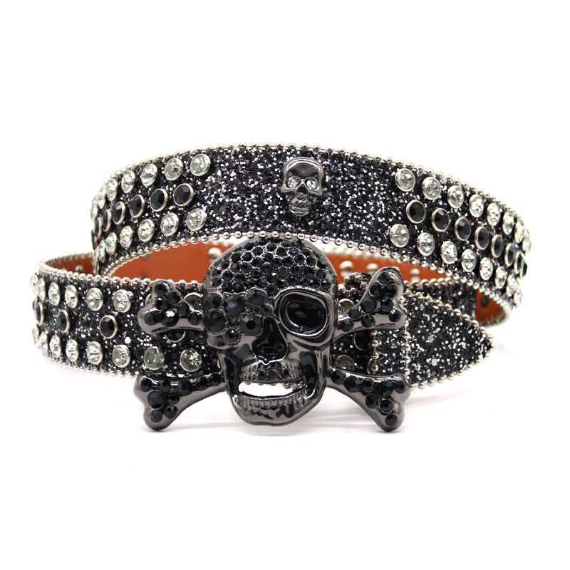 Hip-hop punk rhinestone belt big skull punk style