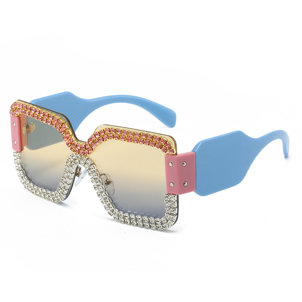 Trendy punk glasses double row rhinestones