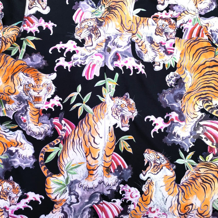 GUILTYPARTIES TIGER Shirts 22SS Flower and Tiger Print Loose Hawaiian Short Sleeve Shirt Men