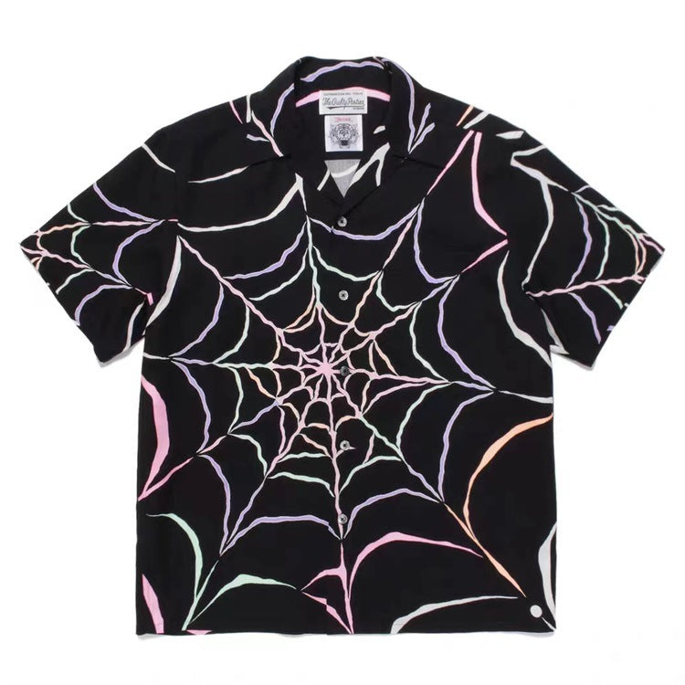 GUILTYPARTIES TIGER Shirts 21AW WOLF'S HEAD Spider Web, Hawaiian Short Sleeve Shirt Men