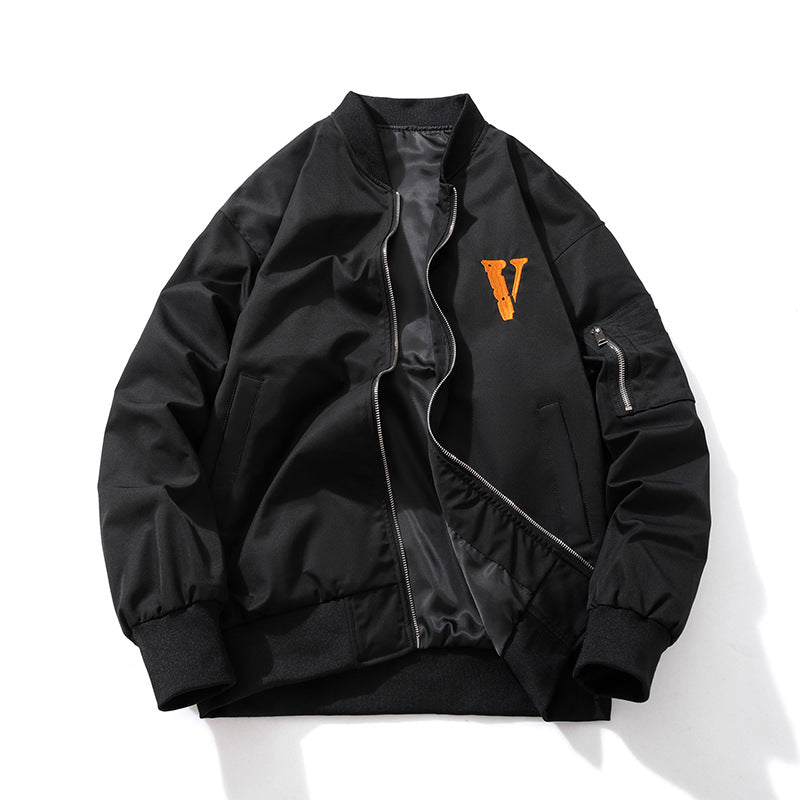 Mens Vintage Jackets Letter Embroidery Loose Baseball Flight Suit