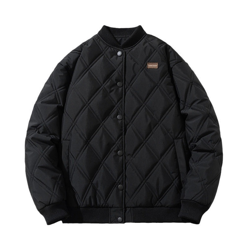 Men Vintage Jackets Loose Rhombus Cotton Vintage Baseball Jacket