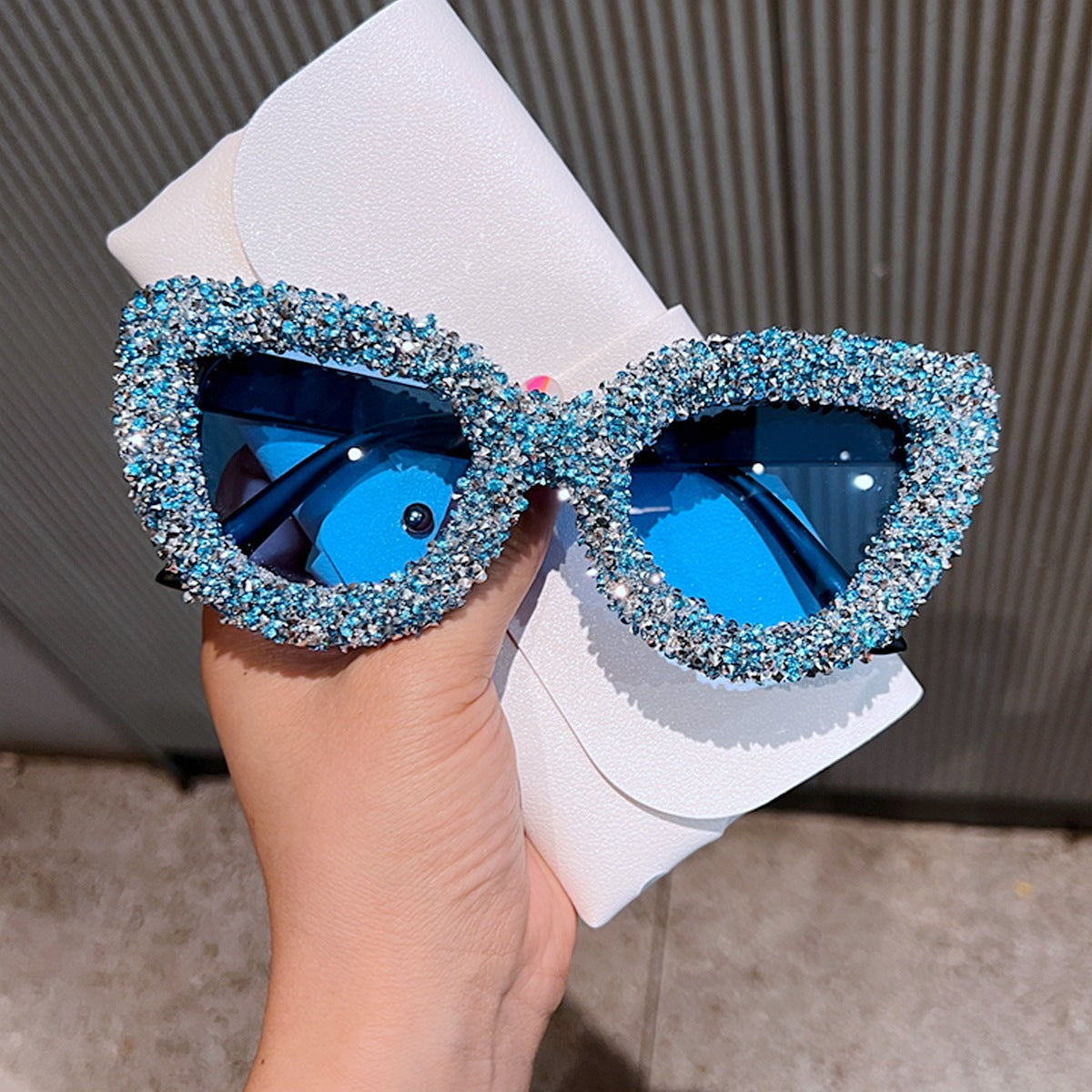 Trendy punk glasses large frame cat eyes with diamonds